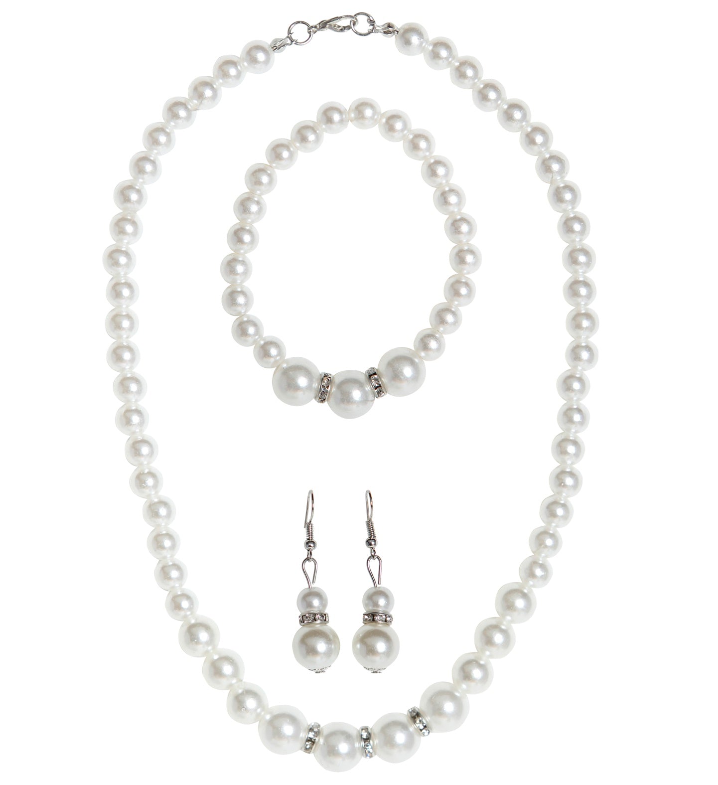 Strass Pearl Necklace, Earrings and Bracelet