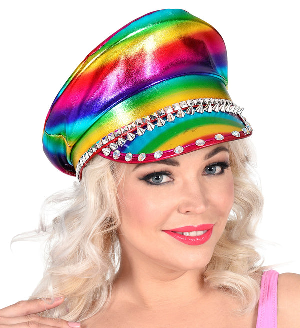 Studded Jewelled Rainbow Biker Festival Hat