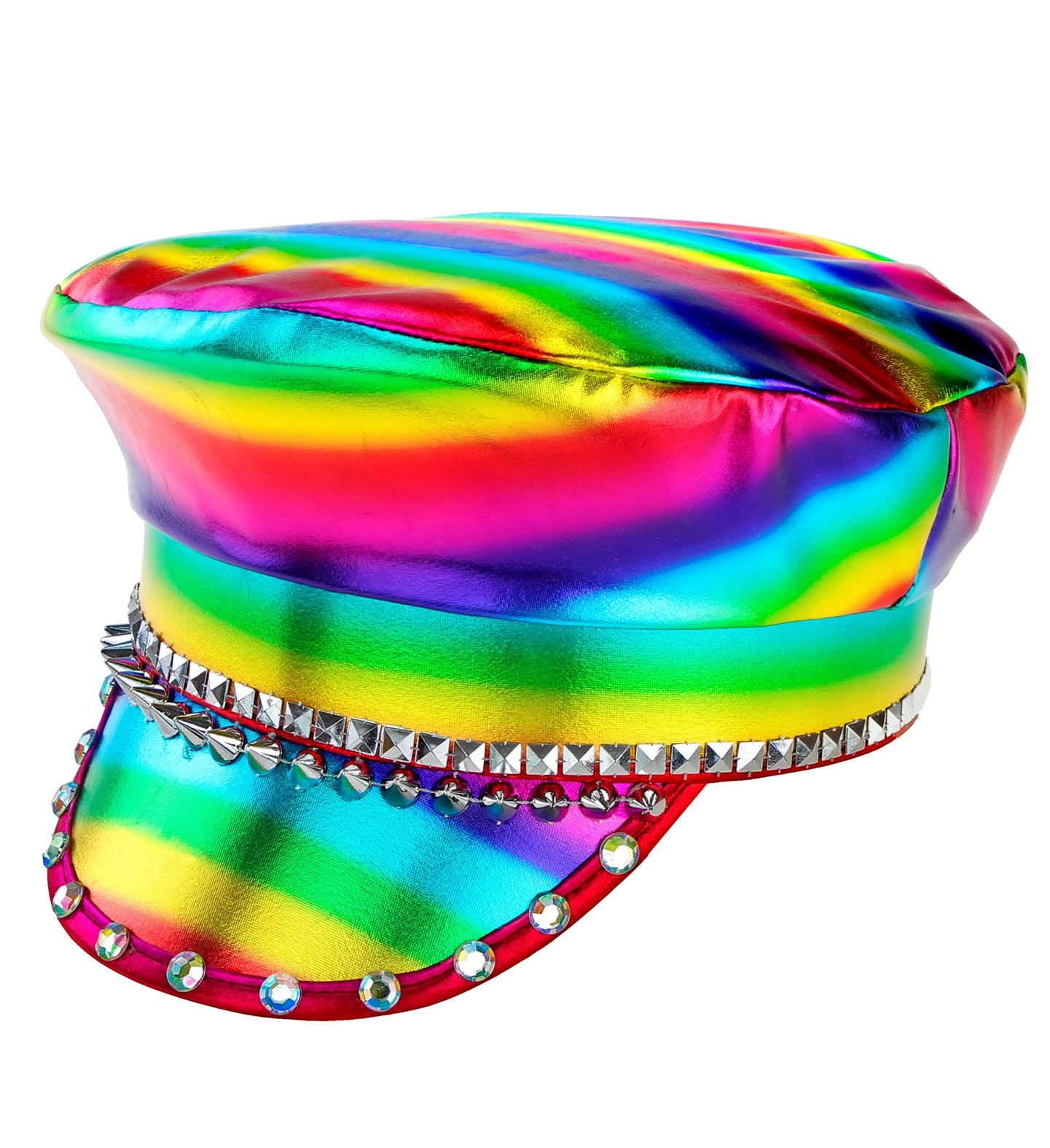 Studded Jewelled Rainbow Biker Hat