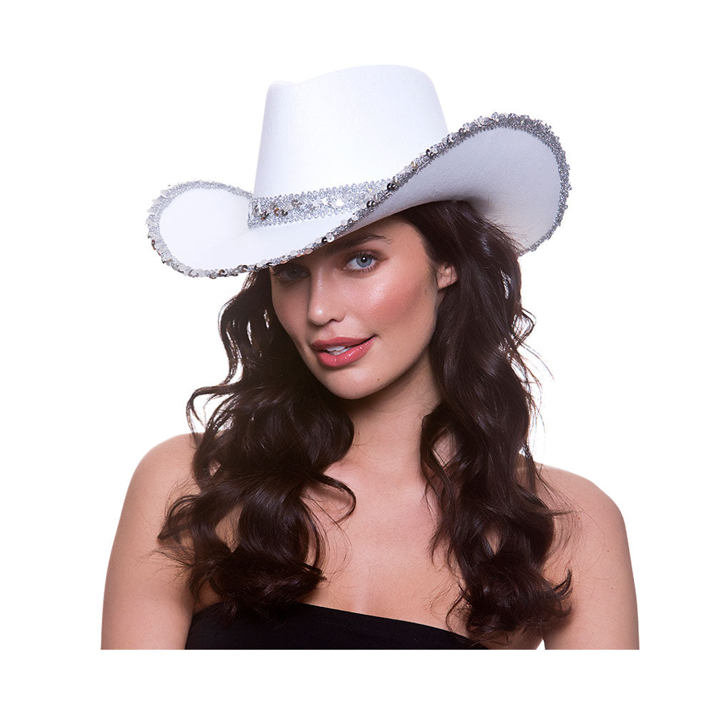 White Texan Cowboy Hat with Sequins