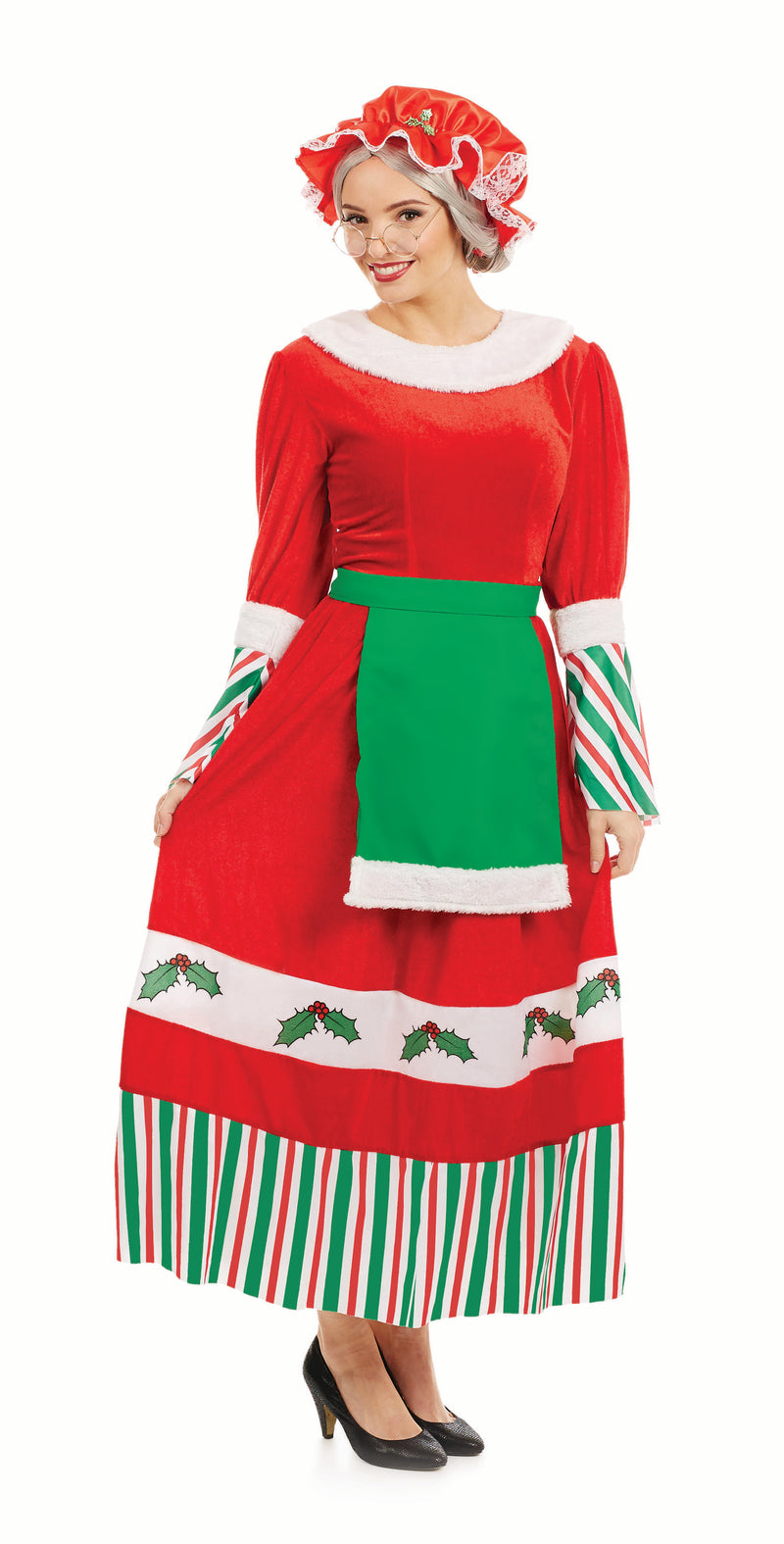 Traditional Mrs Claus Christmas outfit.