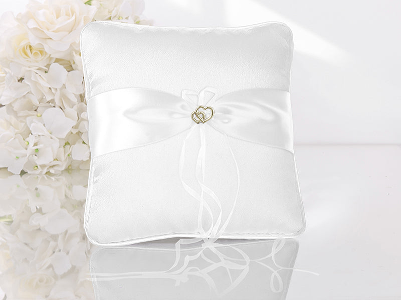 Wedding ring bearer pillow with gold hearts