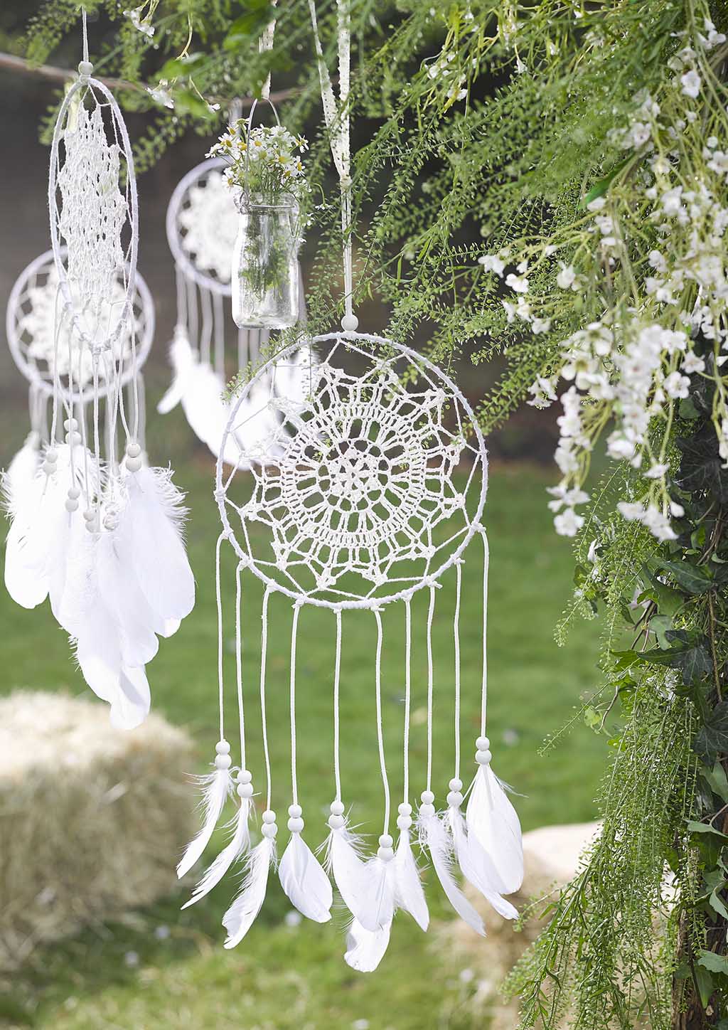 White Boho Dream Catcher with Feathers