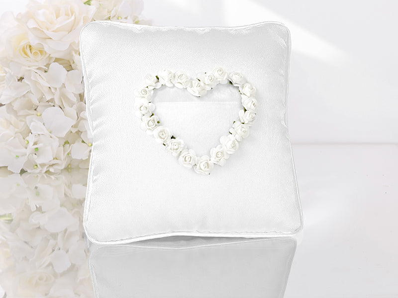 White Flower Heart Ring Bearer Pillow