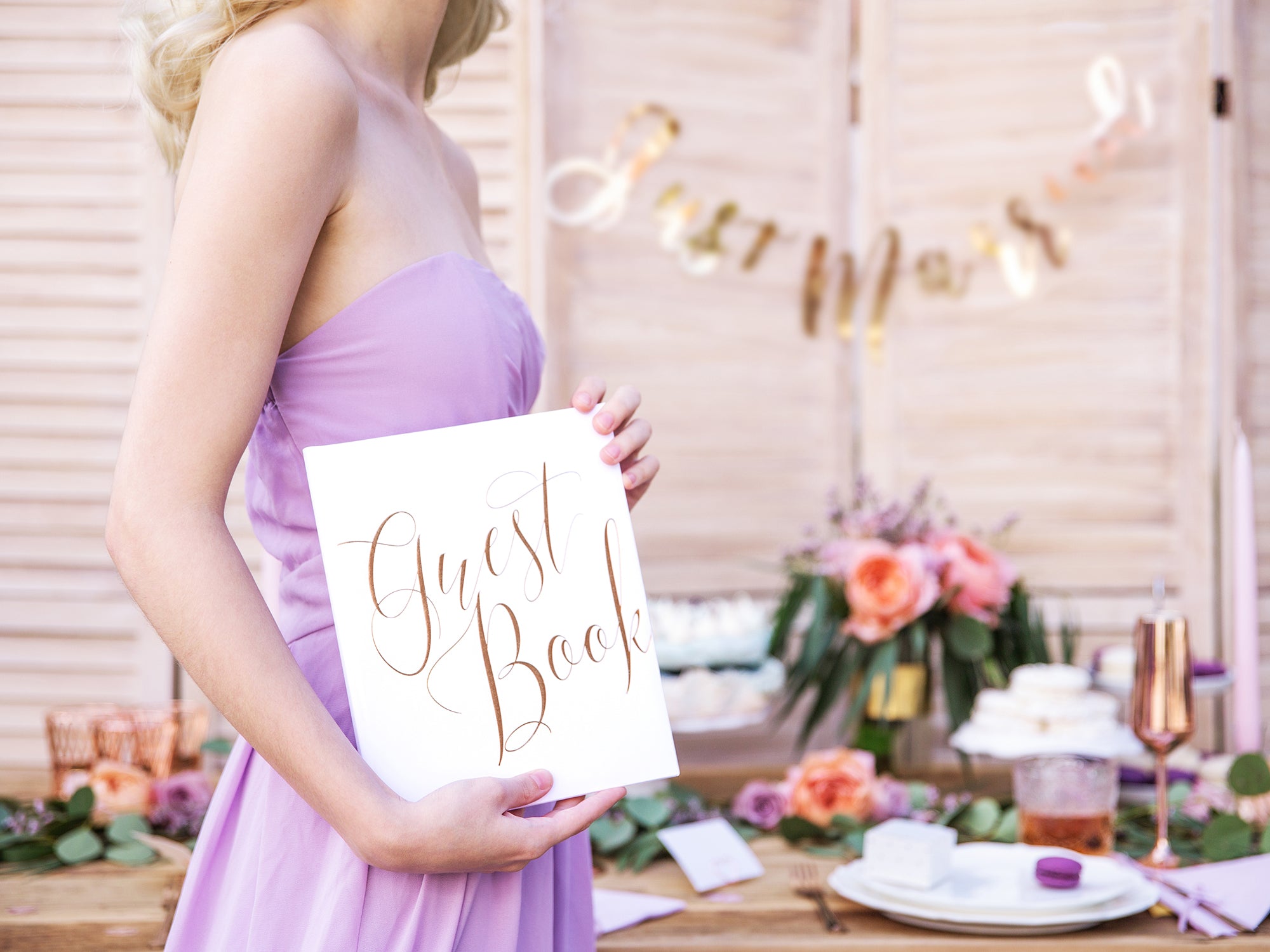 White & Rose Gold wedding Guest Book