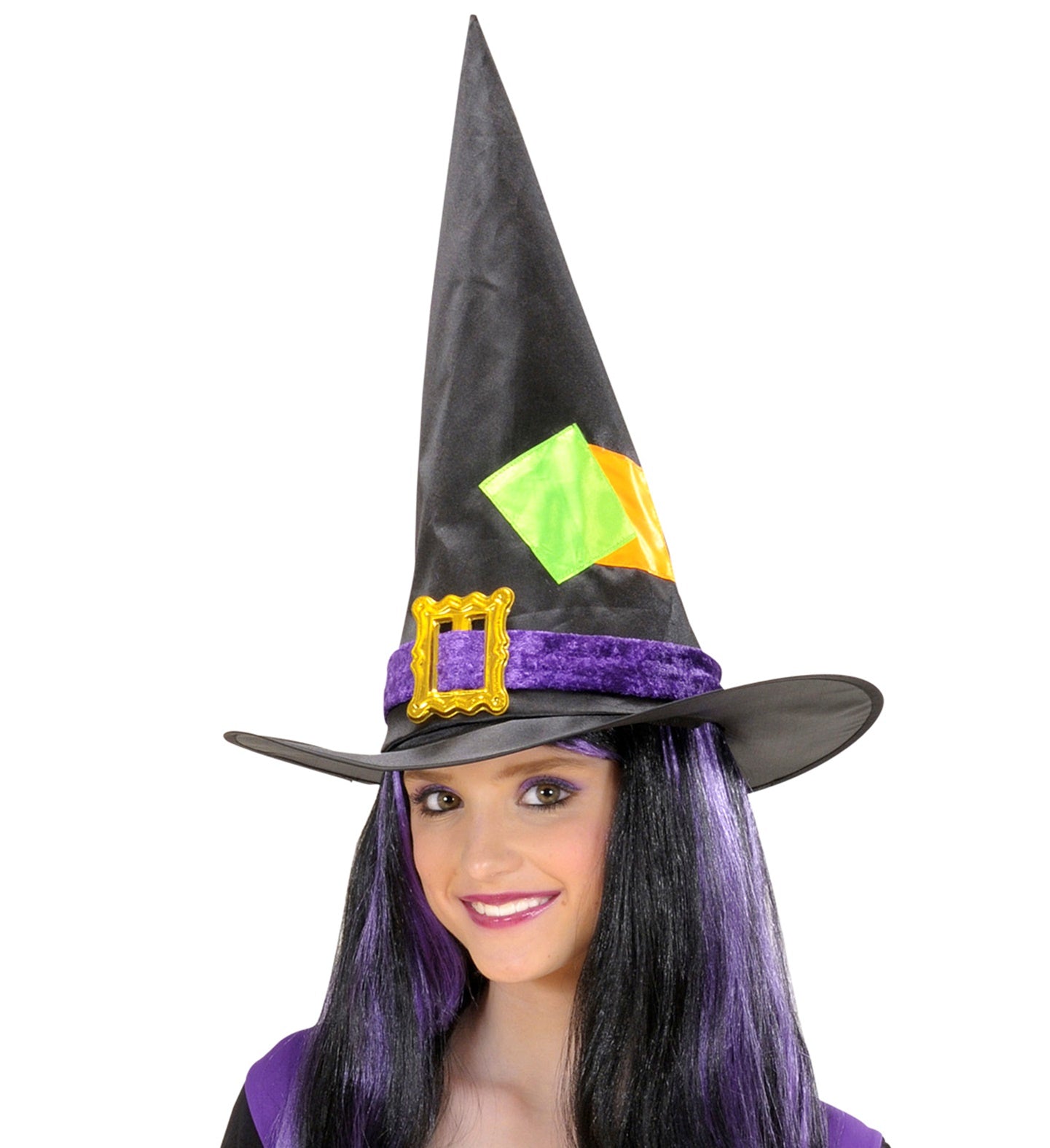 Witch Hat with gold buckle and Patches