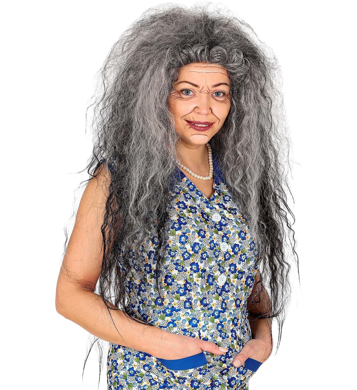 Womens Granny Grey Curly Wig + Glasses For Old Lady Grandma Fancy